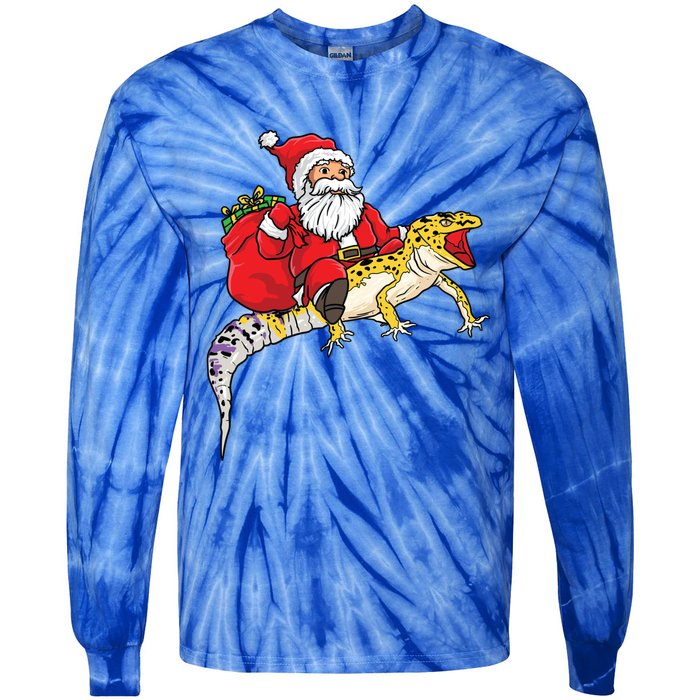 Fun Santa Delivering Presents On Leopard Gecko Lizard Gift Tie-Dye Long Sleeve Shirt