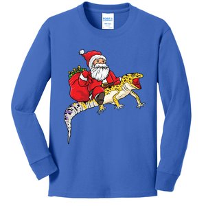 Fun Santa Delivering Presents On Leopard Gecko Lizard Gift Kids Long Sleeve Shirt