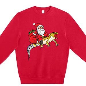 Fun Santa Delivering Presents On Leopard Gecko Lizard Gift Premium Crewneck Sweatshirt