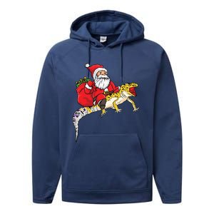 Fun Santa Delivering Presents On Leopard Gecko Lizard Gift Performance Fleece Hoodie