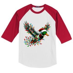 Flying Santa Duck With Christmas Lights Hunting Season Kids Colorblock Raglan Jersey