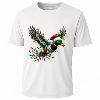Flying Santa Duck With Christmas Lights Hunting Season Performance Shirt