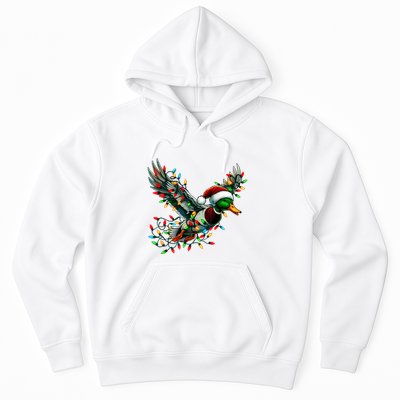 Flying Santa Duck With Christmas Lights Hunting Season Hoodie