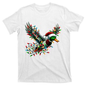 Flying Santa Duck With Christmas Lights Hunting Season T-Shirt