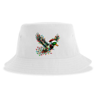 Flying Santa Duck With Christmas Lights Hunting Season Sustainable Bucket Hat