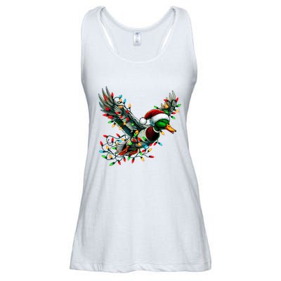 Flying Santa Duck With Christmas Lights Hunting Season Ladies Essential Flowy Tank