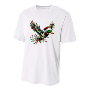 Flying Santa Duck With Christmas Lights Hunting Season Youth Performance Sprint T-Shirt