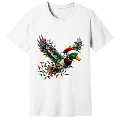 Flying Santa Duck With Christmas Lights Hunting Season Premium T-Shirt