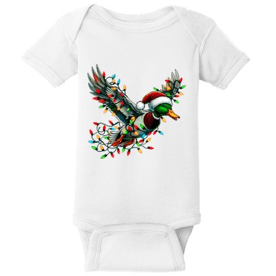 Flying Santa Duck With Christmas Lights Hunting Season Baby Bodysuit