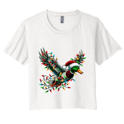 Flying Santa Duck With Christmas Lights Hunting Season Crop Top