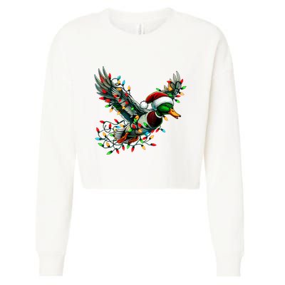 Flying Santa Duck With Christmas Lights Hunting Season Cropped Pullover Crew