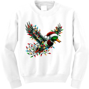 Flying Santa Duck With Christmas Lights Hunting Season Kids Sweatshirt