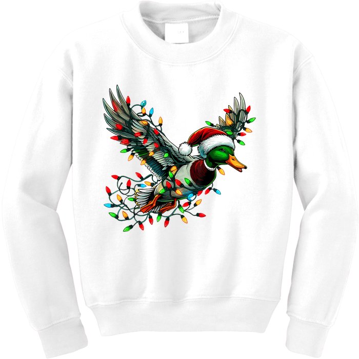 Flying Santa Duck With Christmas Lights Hunting Season Kids Sweatshirt