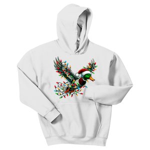 Flying Santa Duck With Christmas Lights Hunting Season Kids Hoodie