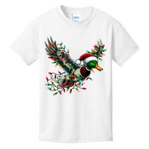 Flying Santa Duck With Christmas Lights Hunting Season Kids T-Shirt