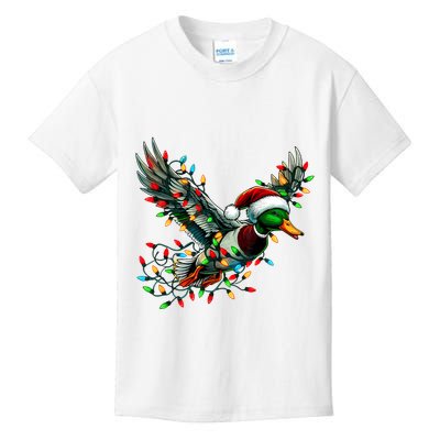 Flying Santa Duck With Christmas Lights Hunting Season Kids T-Shirt