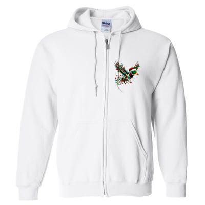 Flying Santa Duck With Christmas Lights Hunting Season Full Zip Hoodie