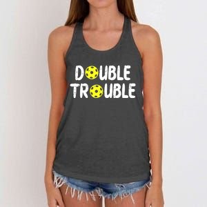 Funny Sport Double Pickleball Trouble Pickle Ball Matching Gift Women's Knotted Racerback Tank