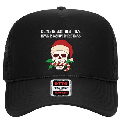 Funny Sarcastic Dead Inside But Merry Christmas Skull Santa Gift Trucker Hat