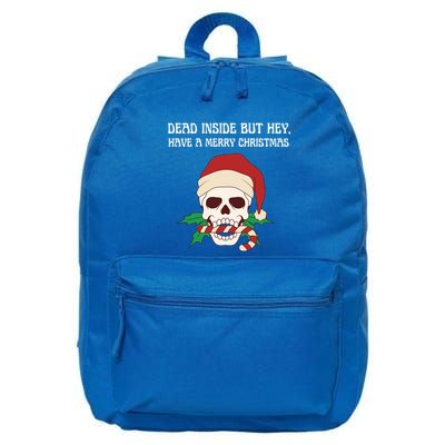 Funny Sarcastic Dead Inside But Merry Christmas Skull Santa Gift 16 in Basic Backpack