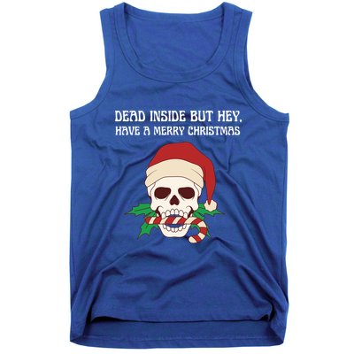 Funny Sarcastic Dead Inside But Merry Christmas Skull Santa Gift Tank Top