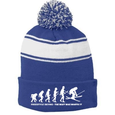 Freestyle Skier Evolution Of Freestyle Skiing Gift Stripe Pom Pom Beanie