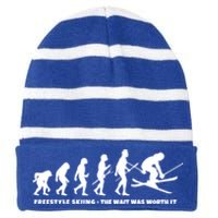 Freestyle Skier Evolution Of Freestyle Skiing Gift Striped Beanie with Solid Band