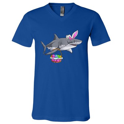 Funny Shark Egg Hunt Happy Easter Day V-Neck T-Shirt