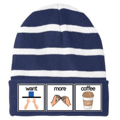 Funny Special Education Teacher Want More Coffee Striped Beanie with Solid Band