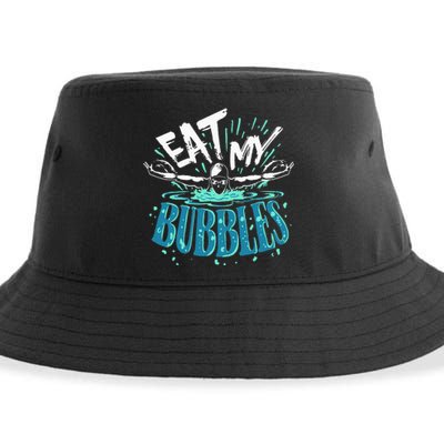 Funny Swimming Eat My Bubbles Swim Swimmer Sustainable Bucket Hat