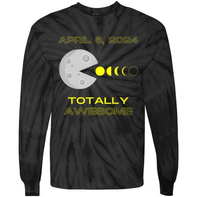 Funny Solar Eclipse April 8 2024 Eclipse Gamer Tie-Dye Long Sleeve Shirt