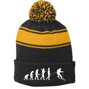 Funny Skiing Evolution Gift For Skiers Stripe Pom Pom Beanie