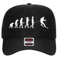 Funny Skiing Evolution Gift For Skiers High Crown Mesh Back Trucker Hat