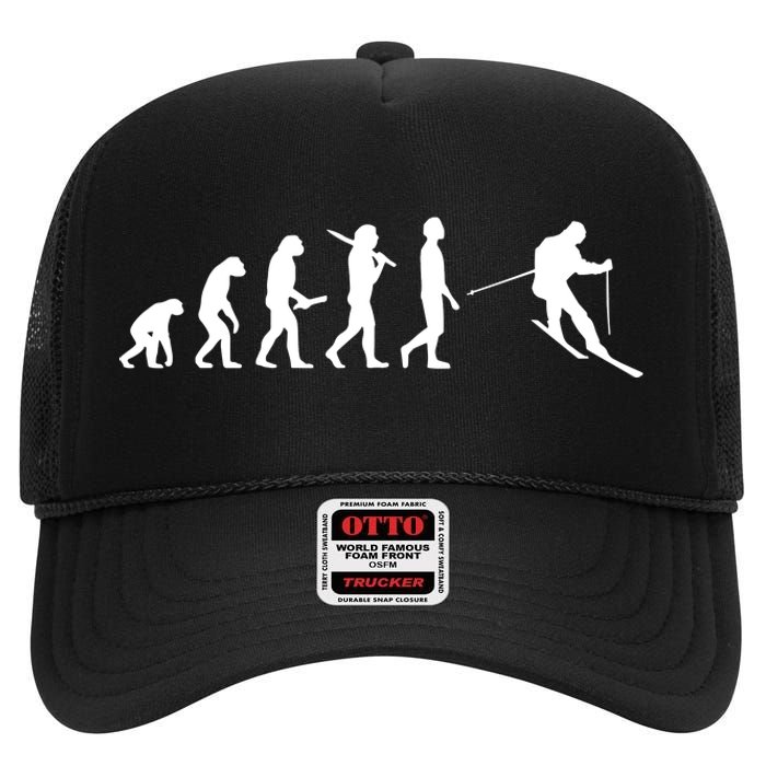 Funny Skiing Evolution Gift For Skiers High Crown Mesh Back Trucker Hat