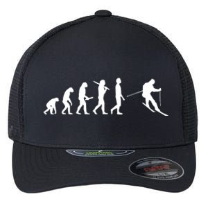 Funny Skiing Evolution Gift For Skiers Flexfit Unipanel Trucker Cap