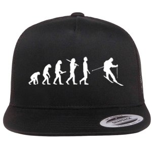 Funny Skiing Evolution Gift For Skiers Flat Bill Trucker Hat