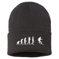 Funny Skiing Evolution Gift For Skiers Sustainable Knit Beanie