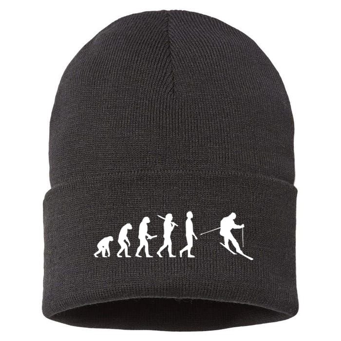 Funny Skiing Evolution Gift For Skiers Sustainable Knit Beanie