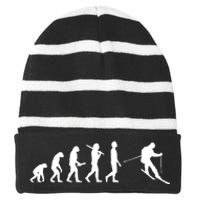 Funny Skiing Evolution Gift For Skiers Striped Beanie with Solid Band