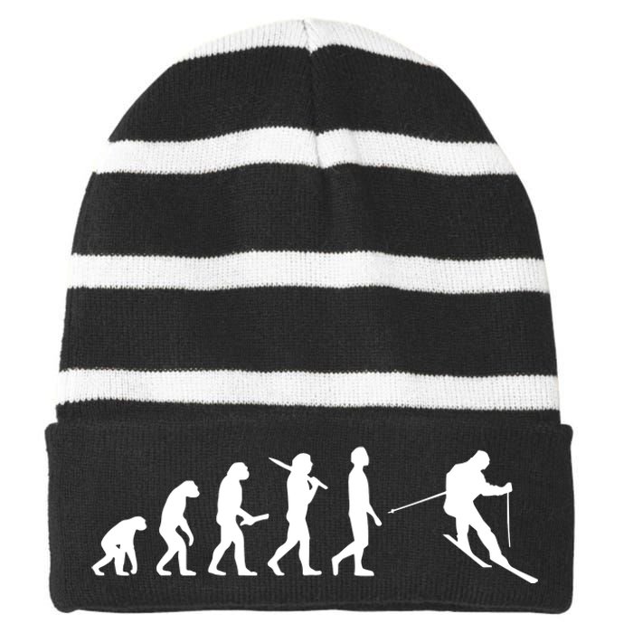 Funny Skiing Evolution Gift For Skiers Striped Beanie with Solid Band