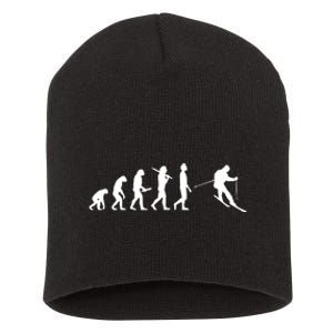 Funny Skiing Evolution Gift For Skiers Short Acrylic Beanie