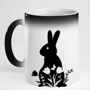 Floral Spring Easter Bunny 11oz Black Color Changing Mug