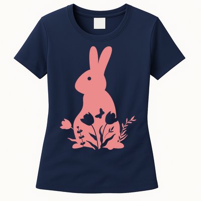 Floral Spring Easter Bunny Womens T-Shirt
