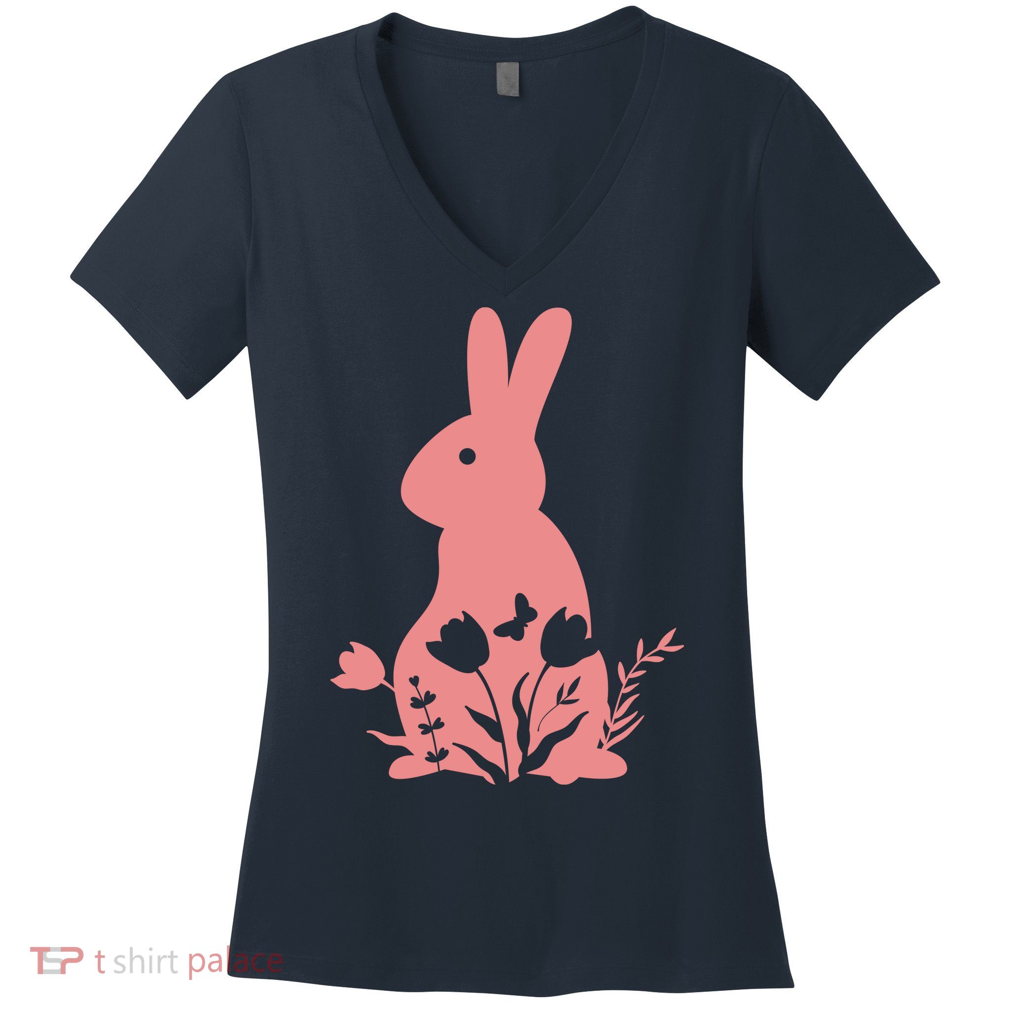 Floral Spring Easter Bunny Women's V-Neck T-Shirt