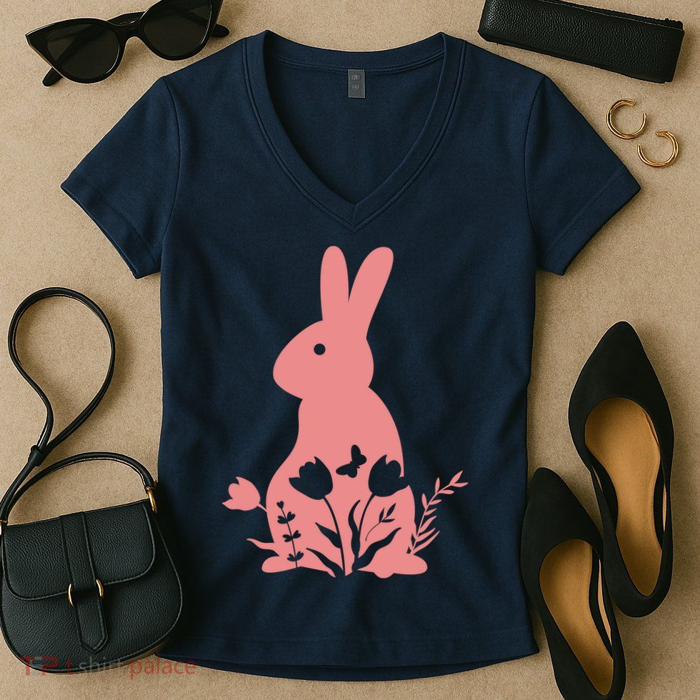 Floral Spring Easter Bunny Women's V-Neck T-Shirt