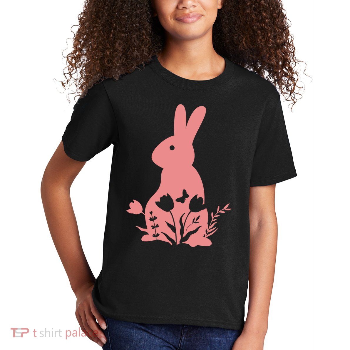 Floral Spring Easter Bunny Kids T-Shirt