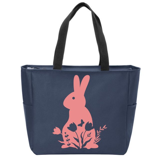 Floral Spring Easter Bunny Zip Tote Bag