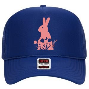 Floral Spring Easter Bunny High Crown Mesh Back Trucker Hat