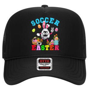 funny Soccer Easter Bunny Eggs Playing Soccer High Crown Mesh Back Trucker Hat