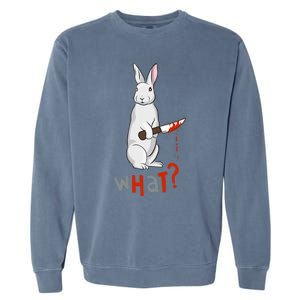 Funny Scary Eyed Killer Bunny Rabbit With Knife Adult Humor Great Gift Garment-Dyed Sweatshirt